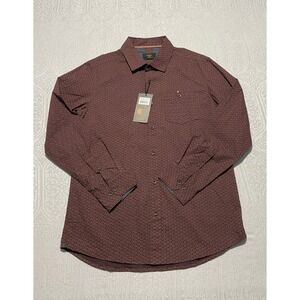 Level Ten Mens Couture Peached Poplin Button Down Shirt Maroon Geometric Small